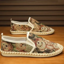 Men's Animal Print Canvas Espadrille Slip-On Shoes with Jute Rope Sole – Comfortable Casual Summer Footwear