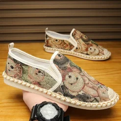 Men's Animal Print Canvas Espadrille Slip-On Shoes with Jute Rope Sole – Comfortable Casual Summer Footwear