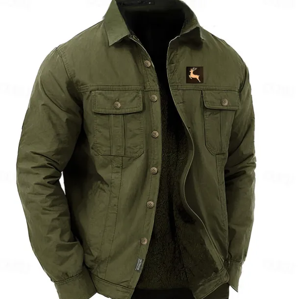Men's Animal Reindeer Work Shirt Western Shirt Cargo Shirt Long Sleeve Casual Sports & Outdoor Going out Fall Winter Turndown Print Army Green Khaki