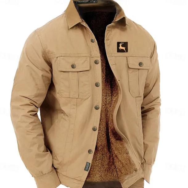 Men's Animal Reindeer Work Shirt Western Shirt Cargo Shirt Long Sleeve Casual Sports & Outdoor Going out Fall Winter Turndown Print Army Green Khaki