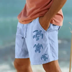 Men's Animal Sea Turtle Shorts Summer Shorts Beach Shorts Mid Waist Hawaiian Casual Outdoor Holiday Going out Elastic Waist Drawstring Print Designer Clothing Apparel