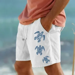 Men's Animal Sea Turtle Shorts Summer Shorts Beach Shorts Mid Waist Hawaiian Casual Outdoor Holiday Going out Elastic Waist Drawstring Print Designer Clothing Apparel