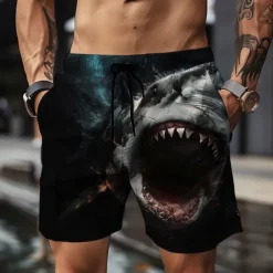 Men's Animal Shark 3D Print Swim Shorts Board Shorts Swimming Trunks Mid Waist Vacation Sports Streetwear Party Casual Daily Drawstring with Mesh lining Elastic Waist Designer Clothing Apparel