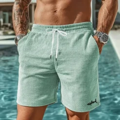 Men's Animal Shark Sea Creatures Waffle Shorts Sweat Shorts Casual Shorts Mid Waist Fashion Casual Vacation Jogging Workout Elastic Drawstring Waist Shorts with Pockets Designer Clothing Apparel