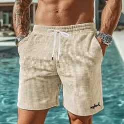 Men's Animal Shark Sea Creatures Waffle Shorts Sweat Shorts Casual Shorts Mid Waist Fashion Casual Vacation Jogging Workout Elastic Drawstring Waist Shorts with Pockets Designer Clothing Apparel