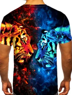 Men's Animal Tiger T shirt Short Sleeve T shirt 3D Print Crew Neck Shirt Sports Fashion Sportswear Outdoor Street Casual Blue Summer Spring Clothing Apparel S M L XL XXL XXXL