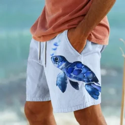 Men's Animal Turtle Marine Life Swim Trunks Swim Shorts Board Shorts Mid Waist Vacation Hawaiian Holiday Vacation Holiday Beach Drawstring with Mesh lining Elastic Waist Designer Clothing Apparel