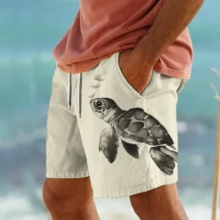 Men's Animal Turtle Marine Life Swim Trunks Swim Shorts Board Shorts Mid Waist Vacation Hawaiian Holiday Vacation Holiday Beach Drawstring with Mesh lining Elastic Waist Designer Clothing Apparel