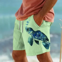 Men's Animal Turtle Marine Life Swim Trunks Swim Shorts Board Shorts Mid Waist Vacation Hawaiian Holiday Vacation Holiday Beach Drawstring with Mesh lining Elastic Waist Designer Clothing Apparel