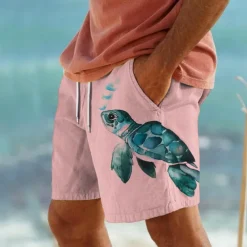 Men's Animal Turtle Marine Life Swim Trunks Swim Shorts Board Shorts Mid Waist Vacation Hawaiian Holiday Vacation Holiday Beach Drawstring with Mesh lining Elastic Waist Designer Clothing Apparel