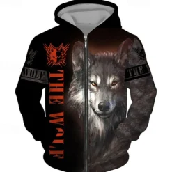 Men's Animal Wolf Graphic Prints Hoodie Hoodies Sweatshirt Streetwear Designer Long Sleeve Hooded Sports & Outdoor Daily Sports Yellow Red Zipper Print Spring & Fall Designer