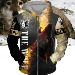 Men's Animal Wolf Graphic Prints Hoodie Hoodies Sweatshirt Streetwear Designer Long Sleeve Hooded Sports & Outdoor Daily Sports Yellow Red Zipper Print Spring & Fall Designer