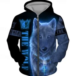 Men's Animal Wolf Graphic Prints Hoodie Hoodies Sweatshirt Streetwear Designer Long Sleeve Hooded Sports & Outdoor Daily Sports Yellow Red Zipper Print Spring & Fall Designer