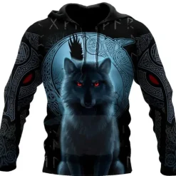 Men's Animal Wolf Graphic Prints Viking Hoodie Hoodies Sweatshirt Streetwear Designer Long Sleeve Hooded Daily Sports Blue Print Spring & Fall Designer