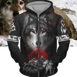 Men's Animal Wolf Graphic Prints Hoodie Hoodies Sweatshirt Streetwear Designer Long Sleeve Hooded Sports & Outdoor Daily Sports Black Brown Zipper Print Spring & Fall Designer