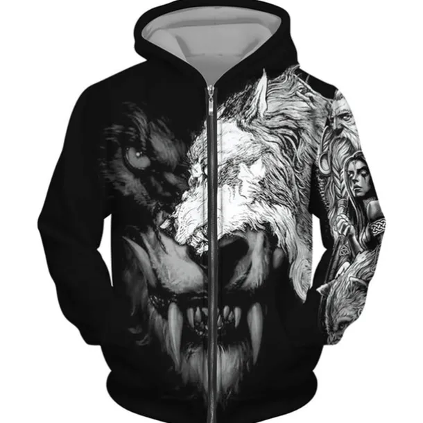 Men's Animal Wolf Graphic Prints Hoodie Hoodies Sweatshirt Streetwear Designer Long Sleeve Hooded Sports & Outdoor Daily Sports Black Brown Zipper Print Spring & Fall Designer