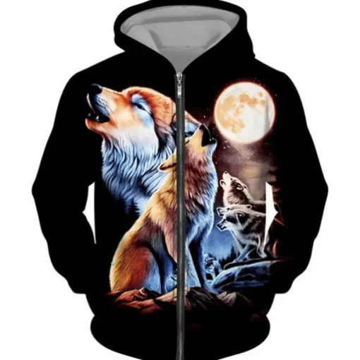 Men's Animal Wolf Graphic Prints Hoodie Hoodies Sweatshirt Streetwear Designer Long Sleeve Hooded Sports & Outdoor Daily Sports Black Brown Zipper Print Spring & Fall Designer