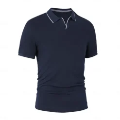 Men's Anti-bacterial UV Protection Cooling T Shirt Fold-over V Neck Collar School Training Short Sleeve with White Trim Clothing Apparel