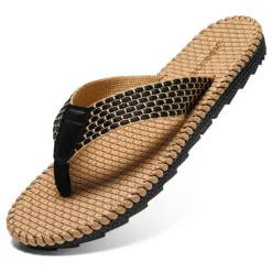 Men's Anti-Slip Woven Flip Flops with Cushioned Sole – Breathable Casual Beach Sandals for Summer, Travel & Daily Wear