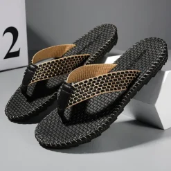 Men's Anti-Slip Woven Flip Flops with Cushioned Sole – Breathable Casual Beach Sandals for Summer, Travel & Daily Wear