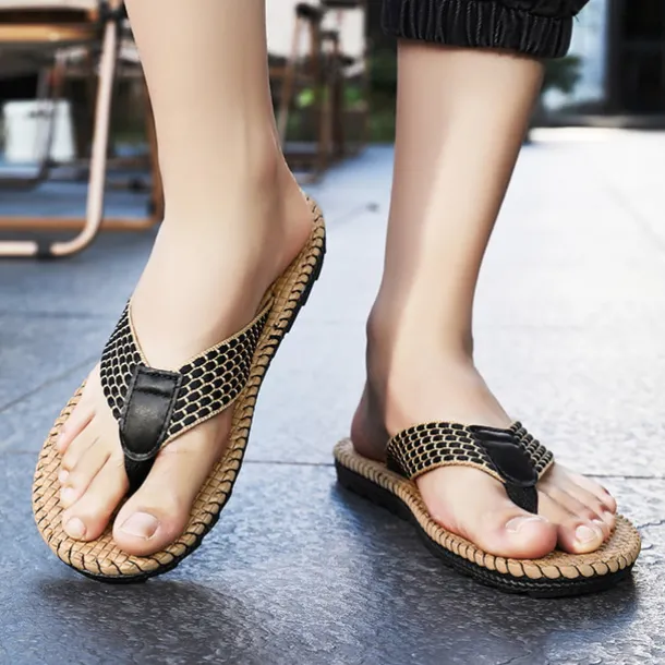 Men's Anti-Slip Woven Flip Flops with Cushioned Sole – Breathable Casual Beach Sandals for Summer, Travel & Daily Wear