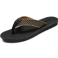 Men's Anti-Slip Woven Flip Flops with Cushioned Sole – Breathable Casual Beach Sandals for Summer, Travel & Daily Wear