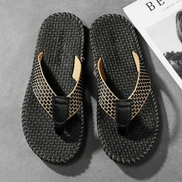 Men's Anti-Slip Woven Flip Flops with Cushioned Sole – Breathable Casual Beach Sandals for Summer, Travel & Daily Wear