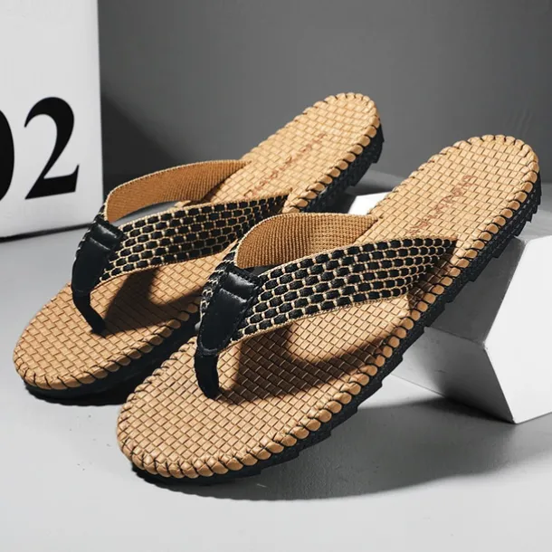 Men's Anti-Slip Woven Flip Flops with Cushioned Sole – Breathable Casual Beach Sandals for Summer, Travel & Daily Wear