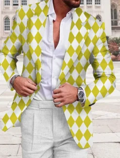 Men's Argyle Long Sleeve Turndown Business Work Wear to work Going out Buttons Print