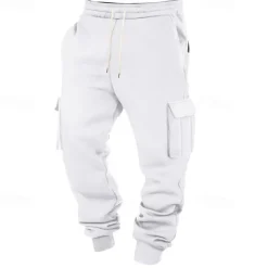 Men's Athletic Pants Joggers Trousers Cargo Sweatpants Pocket Drawstring Elastic Waist Plain Comfort Sports Outdoor Daily Fashion Casual Black White Micro-elastic