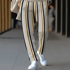 Men's Athletic Pants Sweatpants Trousers Pocket Drawstring Elastic Waist Striped Comfort Sports Outdoor Daily Fashion Casual Black-White Black Micro-elastic