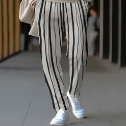 Men's Athletic Pants Sweatpants Trousers Pocket Drawstring Elastic Waist Striped Comfort Sports Outdoor Daily Fashion Casual Black-White Black Micro-elastic