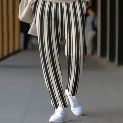 Men's Athletic Pants Sweatpants Trousers Pocket Drawstring Elastic Waist Striped Comfort Sports Outdoor Daily Fashion Casual Black-White Black Micro-elastic