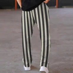 Men's Athletic Pants Sweatpants Trousers Pocket Drawstring Elastic Waist Striped Comfort Sports Outdoor Daily Fashion Casual Black-White Black Micro-elastic