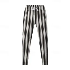 Men's Athletic Pants Sweatpants Trousers Pocket Drawstring Elastic Waist Striped Comfort Sports Outdoor Daily Fashion Casual Black-White Black Micro-elastic