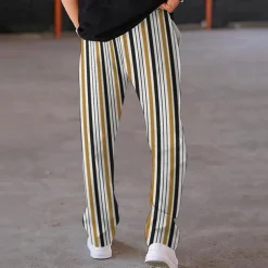 Men's Athletic Pants Sweatpants Trousers Pocket Drawstring Elastic Waist Striped Comfort Sports Outdoor Daily Fashion Casual Black-White Black Micro-elastic