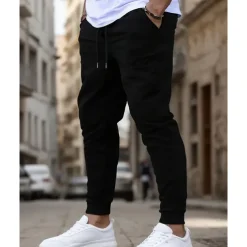 Men's Athletic Pants Sweatpants Joggers Trousers Pocket Drawstring Elastic Waist Plain Comfort Sports Outdoor Daily Fashion Casual Black Navy Blue Micro-elastic