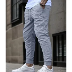 Men's Athletic Pants Sweatpants Joggers Trousers Pocket Drawstring Elastic Waist Plain Comfort Sports Outdoor Daily Fashion Casual Black Navy Blue Micro-elastic