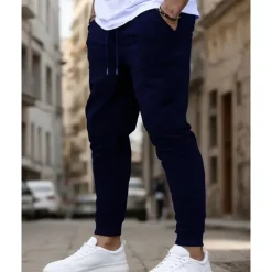 Men's Athletic Pants Sweatpants Joggers Trousers Pocket Drawstring Elastic Waist Plain Comfort Sports Outdoor Daily Fashion Casual Black Navy Blue Micro-elastic
