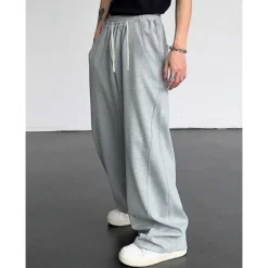 Men's Athletic Pants Wide Leg Sweatpants Trousers Drawstring Elastic Waist Plain Comfort Breathable Casual Daily Holiday Sports Fashion Dark Brown Black