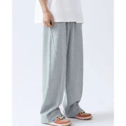 Men's Athletic Pants Wide Leg Sweatpants Trousers Drawstring Elastic Waist Plain Comfort Breathable Casual Daily Holiday Sports Fashion Dark Brown Black