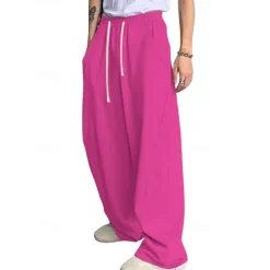 Men's Athletic Pants Wide Leg Sweatpants Trousers Drawstring Elastic Waist Plain Comfort Breathable Casual Daily Holiday Sports Fashion Dark Brown Black