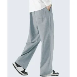 Men's Athletic Pants Wide Leg Sweatpants Trousers Drawstring Elastic Waist Plain Comfort Breathable Casual Daily Holiday Sports Fashion Dark Brown Black