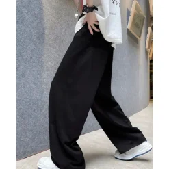 Men's Athletic Pants Wide Leg Sweatpants Trousers Drawstring Elastic Waist Plain Comfort Breathable Casual Daily Holiday Sports Fashion Dark Brown Black