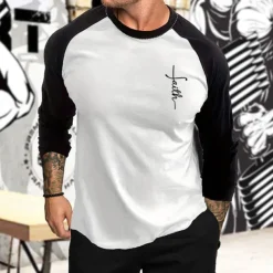 Men's Athletic Shirt Gym Shirt Fitness Shirt Running Shirt Patchwork Long Sleeve Tee Tshirt Casual Athleisure Fall Breathable Quick Dry Soft Gym Workout Running Walking Sportswear Activewear Graphic