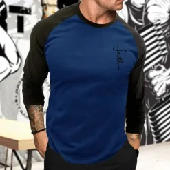 Men's Athletic Shirt Gym Shirt Fitness Shirt Running Shirt Patchwork Long Sleeve Tee Tshirt Casual Athleisure Fall Breathable Quick Dry Soft Gym Workout Running Walking Sportswear Activewear Graphic