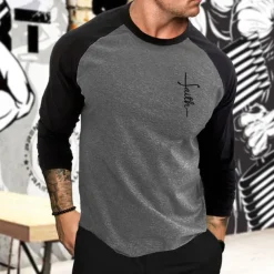 Men's Athletic Shirt Gym Shirt Fitness Shirt Running Shirt Patchwork Long Sleeve Tee Tshirt Casual Athleisure Fall Breathable Quick Dry Soft Gym Workout Running Walking Sportswear Activewear Graphic