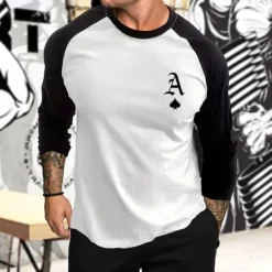Men's Athletic Shirt Gym Shirt Fitness Shirt Running Shirt Patchwork Long Sleeve Tee Tshirt Casual Athleisure Fall Breathable Quick Dry Soft Gym Workout Running Walking Sportswear Activewear Graphic