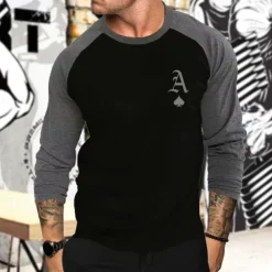 Men's Athletic Shirt Gym Shirt Fitness Shirt Running Shirt Patchwork Long Sleeve Tee Tshirt Casual Athleisure Fall Breathable Quick Dry Soft Gym Workout Running Walking Sportswear Activewear Graphic