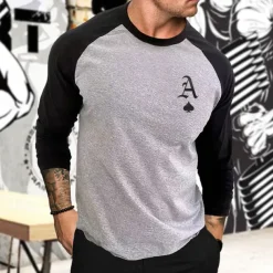 Men's Athletic Shirt Gym Shirt Fitness Shirt Running Shirt Patchwork Long Sleeve Tee Tshirt Casual Athleisure Fall Breathable Quick Dry Soft Gym Workout Running Walking Sportswear Activewear Graphic